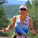 Team XCELL member Melodie Cronenberg on the run during the 2012 Mountain Man Half Iron Triathlon in Flagstaff, AZ